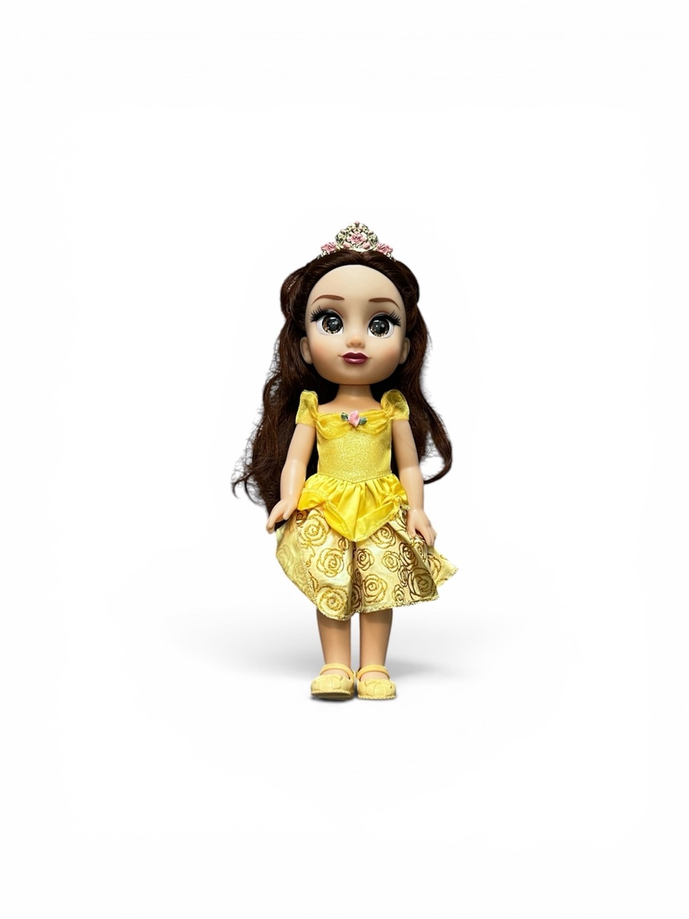Disney Belle from beauty and Yellow Princess Doll with Brown Hair and Pink Tiara